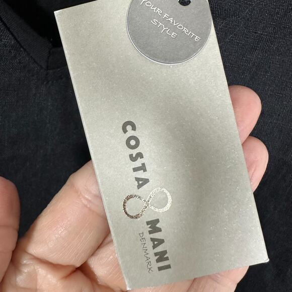 Costamani Denmark Top Womens Small Black Linen Front, Knit Back V Neck - Picture 5 of 5